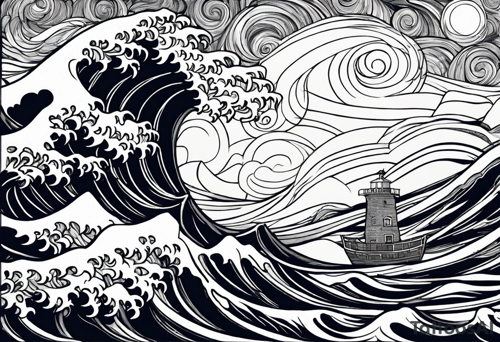 picture 8 by 8 centimeters of sea waves during a storm starry night van gogh tattoo idea