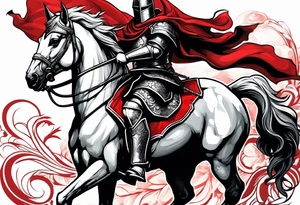 Templer knight on horse with sword and shield with red cross tattoo idea