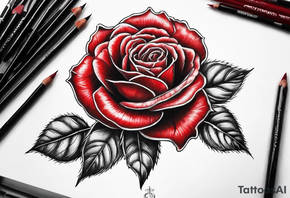 a red rose with stem and thorns tattoo idea