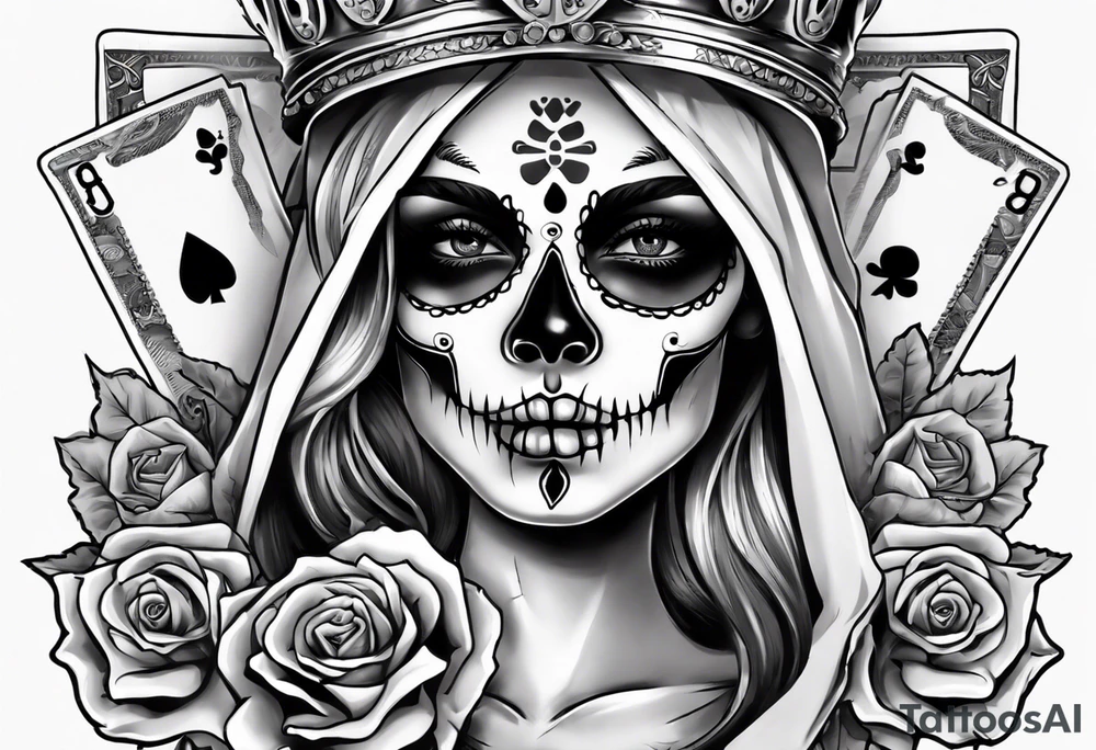 santa la muerta with money and crown
on the card tattoo idea