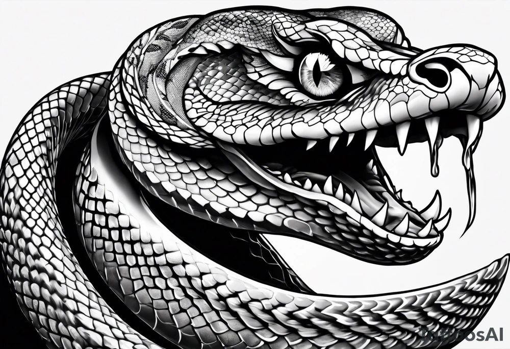Snake with an evil eye in its mouth tattoo idea