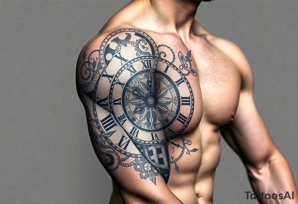 vintage roman numerals within ornate clockwork mechanism tattoo idea