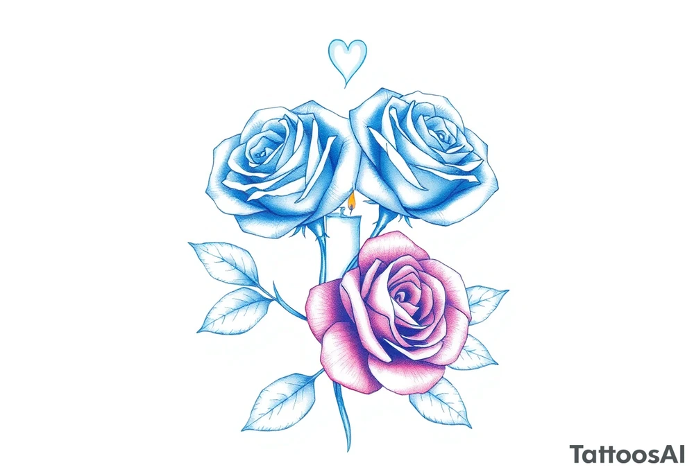 Passed love one, two roses, two candles, blue tattoo idea
