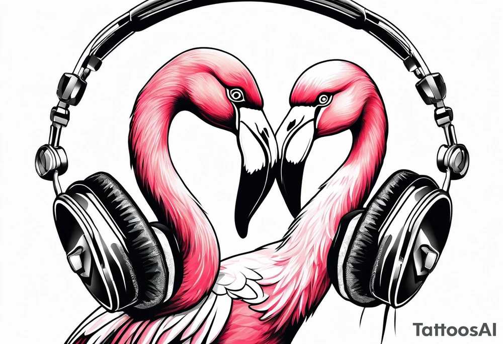 flamingo with a headphone tattoo idea