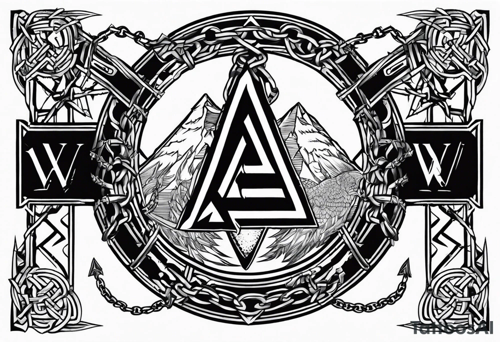 Valhalla sword shield axe barbed wire chains valknut fire tattoo idea Valhalla sword shield axe barbed wire chains valknut fire tattoo idea