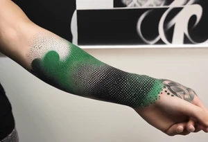 abstract, green and black, covered from wrist to forearm, fully covered, no borders, blackwork tattoo idea