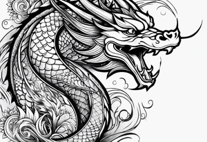 Māori dragon, koi, water shoulder tattoo idea