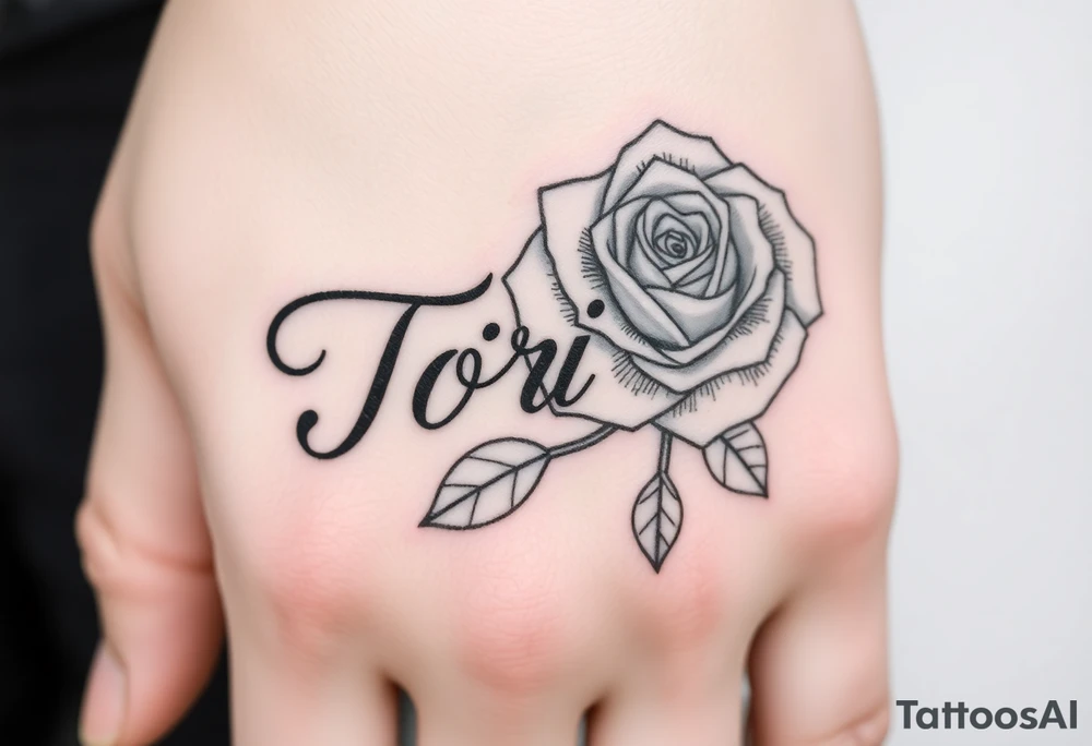 Name Tori with big rose tattoo idea
