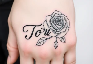 Name Tori with big rose tattoo idea
