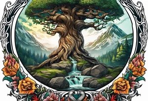 Yggdrasil with a long sword underneath tattoo idea