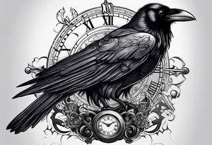 Raven sitting on a clockwork tattoo idea