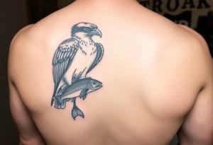 Realistic sized Osprey with a small trout in its talons tattoo idea