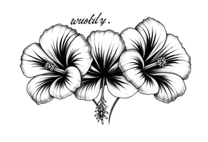 3 Tribal Hibiscus flowers with the work “waloy” over them and the letters “svs” within the tribal flowers with each letters on each flowers tattoo idea