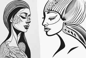 Abstract fine line woman dotwork tattoo idea