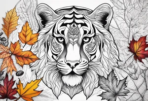 thigh tattoo with fall colors and nature theme tattoo idea