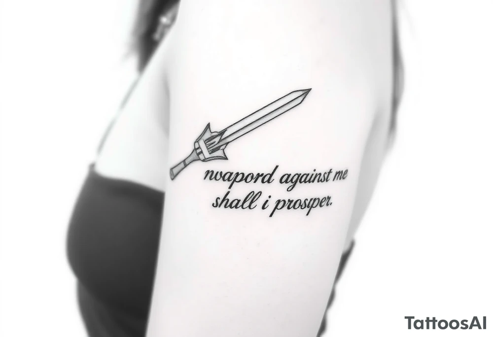 A image that depicts, Isaiah 54:17, no weapon formed against me shall prosper. tattoo idea