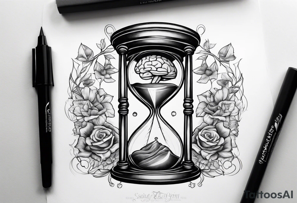 Sagittal brain inside hourglass tattoo idea
