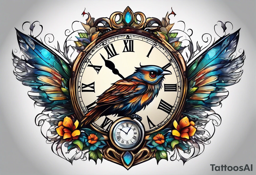 fantasy animal, clock tattoo idea