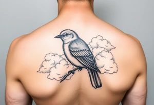 Kentucky bluebird with realistic clouds tattoo idea
