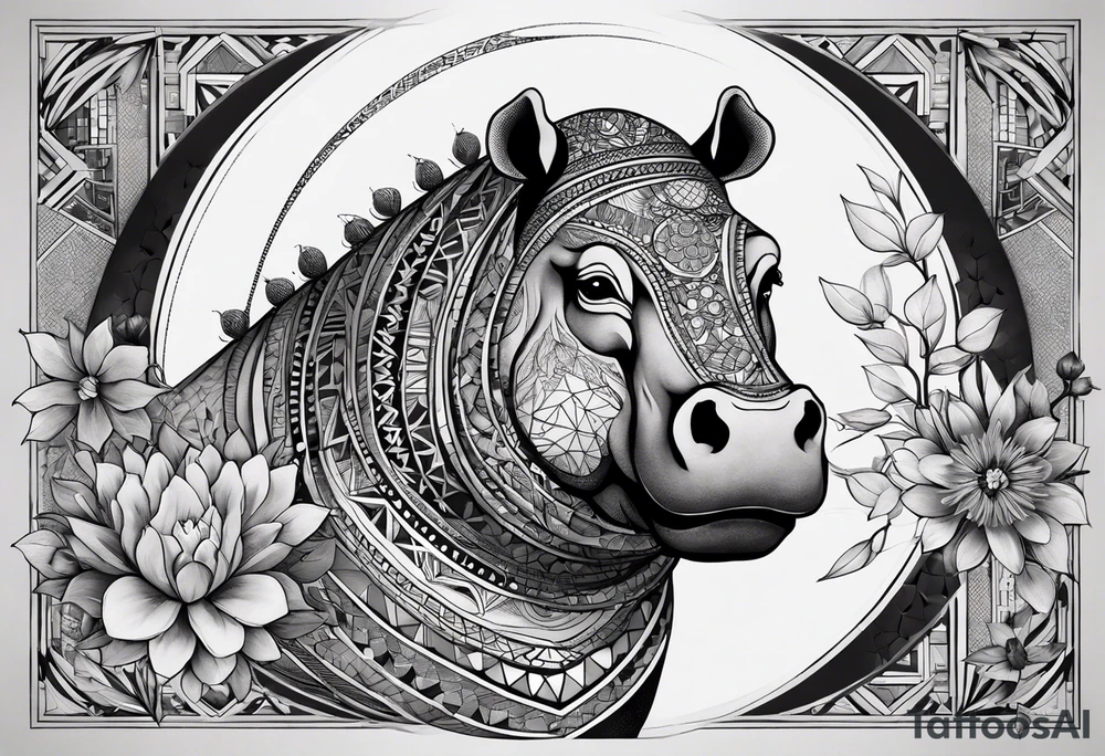 Very asymmetrical, +geometric pattern, with realistic full moon, with hippo,+tribal, +geometric, +inkart , +blackwork, +grey scale, + sketch
with wintersweet flower bud, +inkart touch, +for men, detailed , combined favourite , tattoo idea