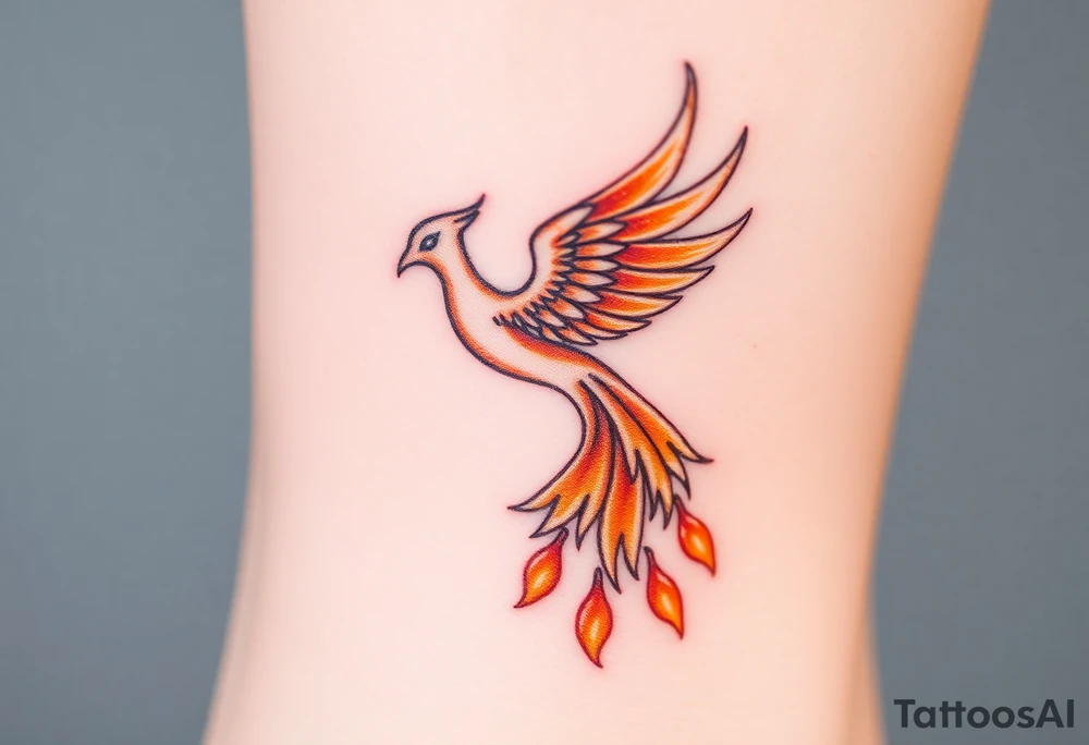 magnificent phoenix rising from golden flames with trailing embers tattoo idea