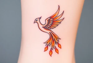 magnificent phoenix rising from golden flames with trailing embers tattoo idea