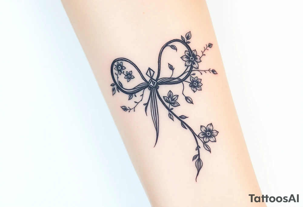 An enchanted bow made of intertwining vines and flowers, with Sagittarius among the leaves tattoo idea