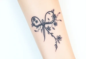 An enchanted bow made of intertwining vines and flowers, with Sagittarius among the leaves tattoo idea