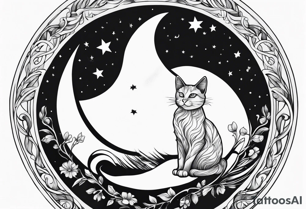 Shadow of a cat sitting on a crescent moon tattoo idea Shadow of a cat sitting on a crescent moon tattoo idea