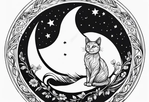 Shadow of a cat sitting on a crescent moon tattoo idea