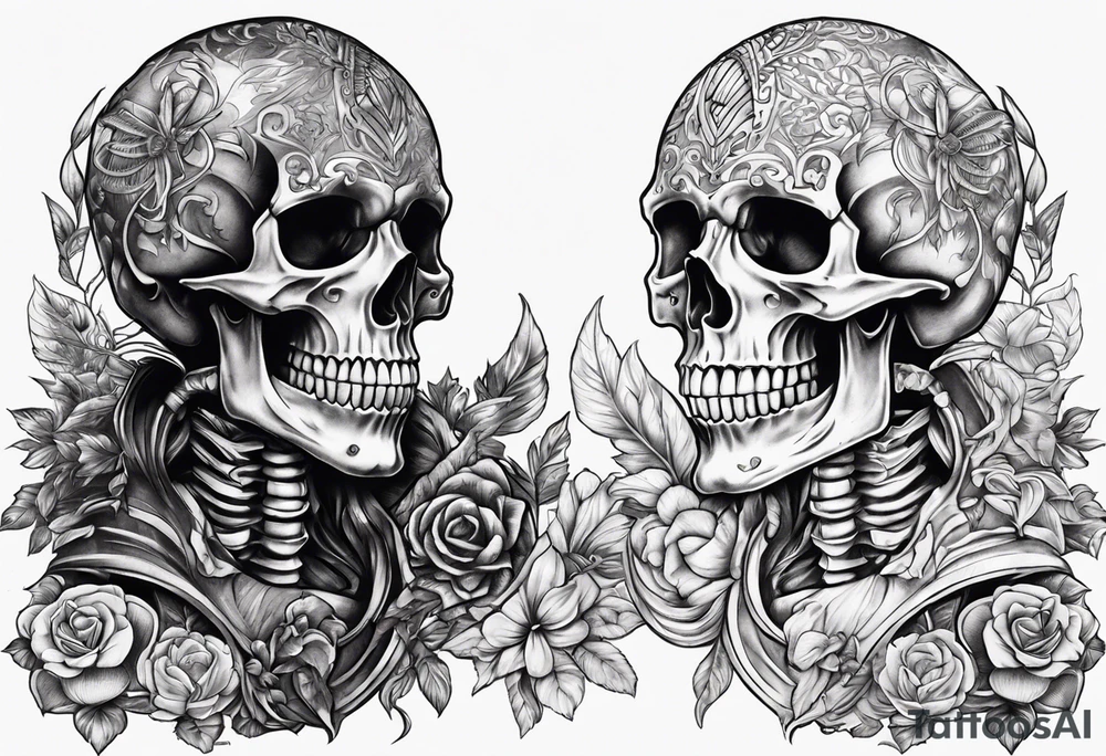 Skeleton good versus evil tattoo idea