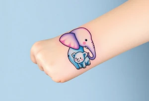 A mother elephant  with her baby, with soft blues and purples representing wisdom and protection. tattoo idea