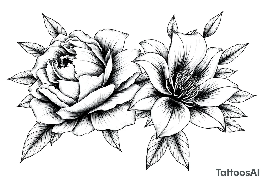 peonies and lilies with medusa tattoo idea