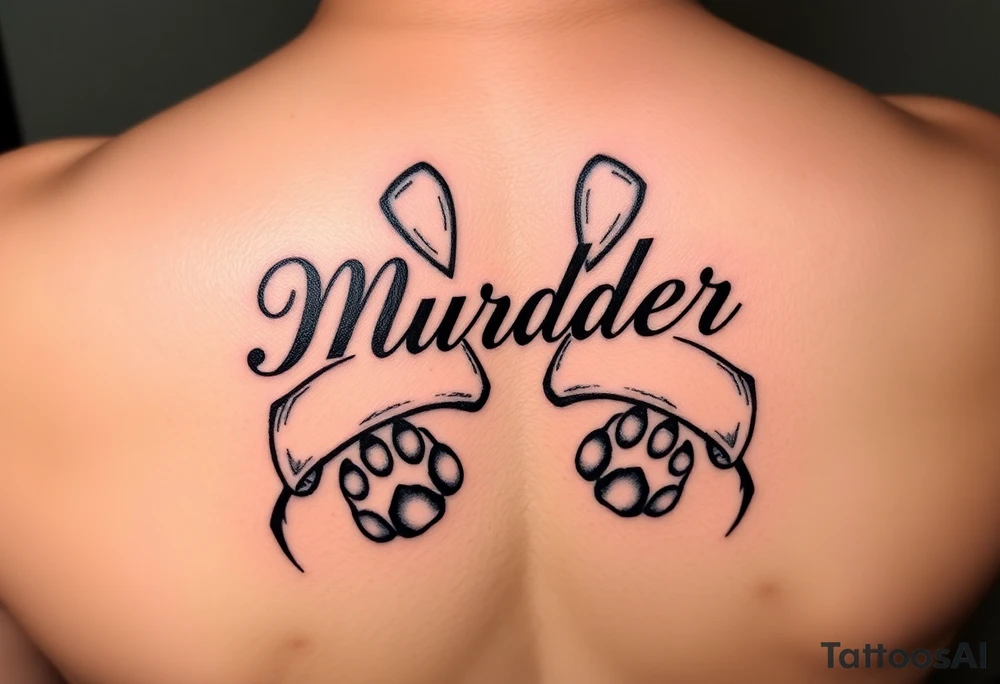 Murder mittens in cursive writing with two cat paws underneath tattoo idea