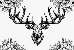 antlers rapped in barbed wire and flowers tattoo idea