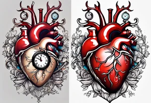 Anatomical heart with clock tattoo idea