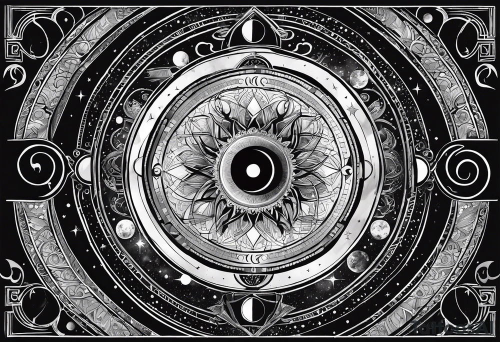 Astrology, Cancer, Natal Chart, symbolic, vision, yin yang, the moon, the sun, Uranus, Pluto, spiritual, third eye, mystical armband tattoo idea