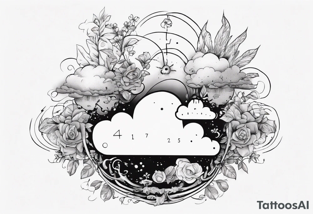 a forearm tattoo with a cloud with little plants and underneath it the date 12.08.05 tattoo idea