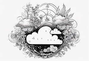 a forearm tattoo with a cloud with little plants and underneath it the date 12.08.05 tattoo idea