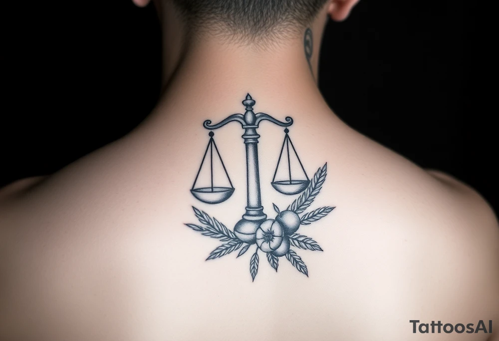 tattoo of the zodiac sign Libra with wheat and autumn fruits tattoo idea