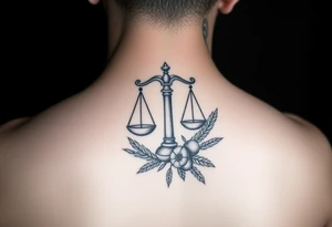 tattoo of the zodiac sign Libra with wheat and autumn fruits tattoo idea