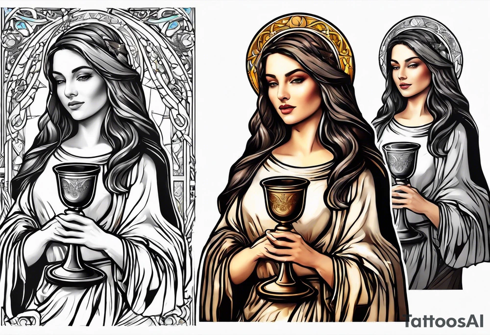 Female saint holding a chalice tattoo idea