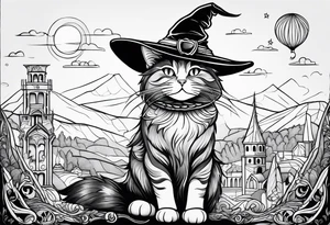 Cat witch looking suspiciously off into the horizon tattoo idea