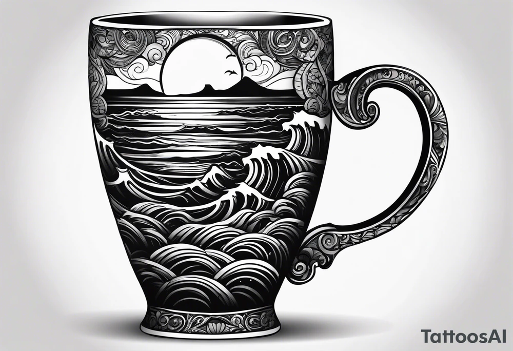 Coffee cup with beach wave tattoo idea