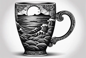 Coffee cup with beach wave tattoo idea