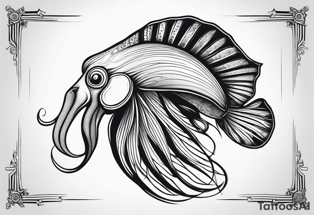 profile cuttlefish cephalopod with simple shape frame tattoo idea