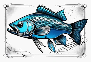 Trash polka blue and black fly fishing theme rib piece tattoo idea