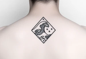 A powerful wave with stars inside of a diamond tattoo idea