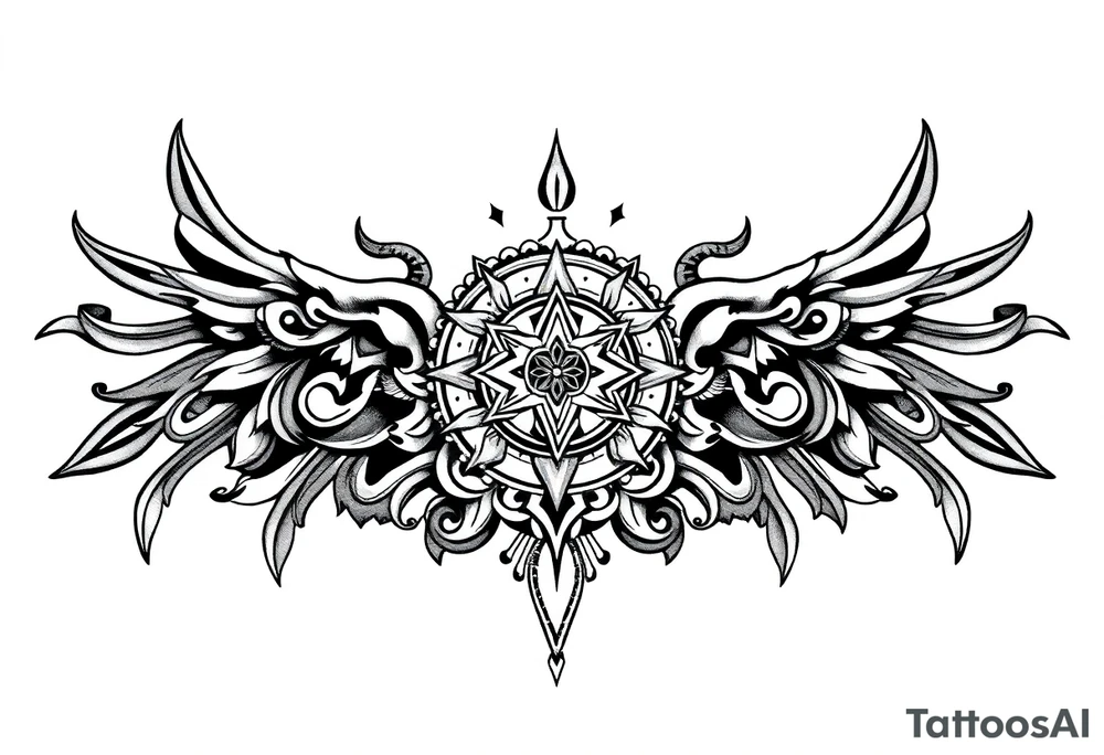 mytical shaman style ornametn with ancient rhyme tattoo idea