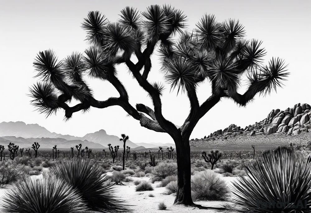 Joshua tree and bushes tattoo idea
